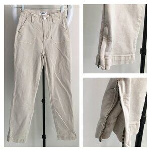 PAIGE Ecru High Waist Large Pocket Ankle Zip Logo Hardware Jeans